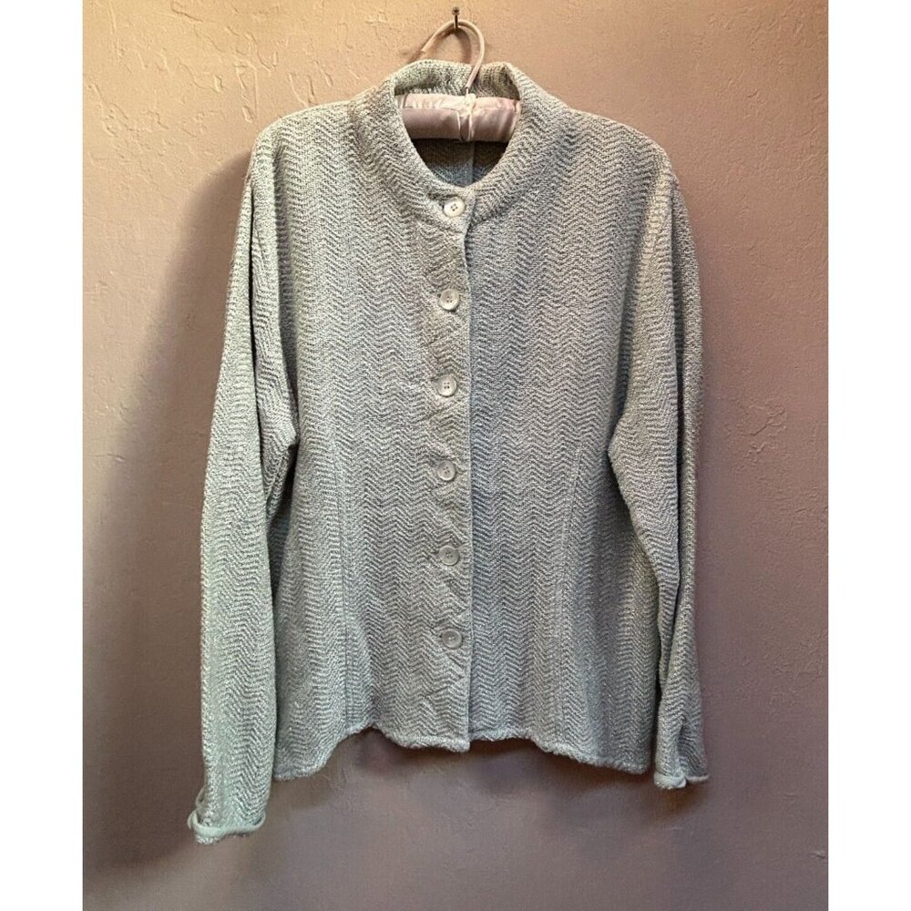 Kavita Painted Silk Womens Medium Knit Button Cardigan Sweater Green Lightweight